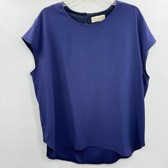 MM. Lafleur Cap Sleeve Blouse Shell Sz XL Navy Blue Office Corporate Staple - Picture 1 of 10